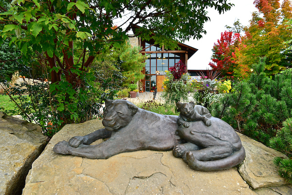 Lion sculpture at the Akron Zoo.