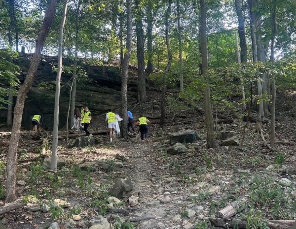 Hoban’s Earth Guardians club takes a trip to a local park for one of their meetings. Members collect and discard of litter. PHOTO COURTSEY OF KELSEY SEES